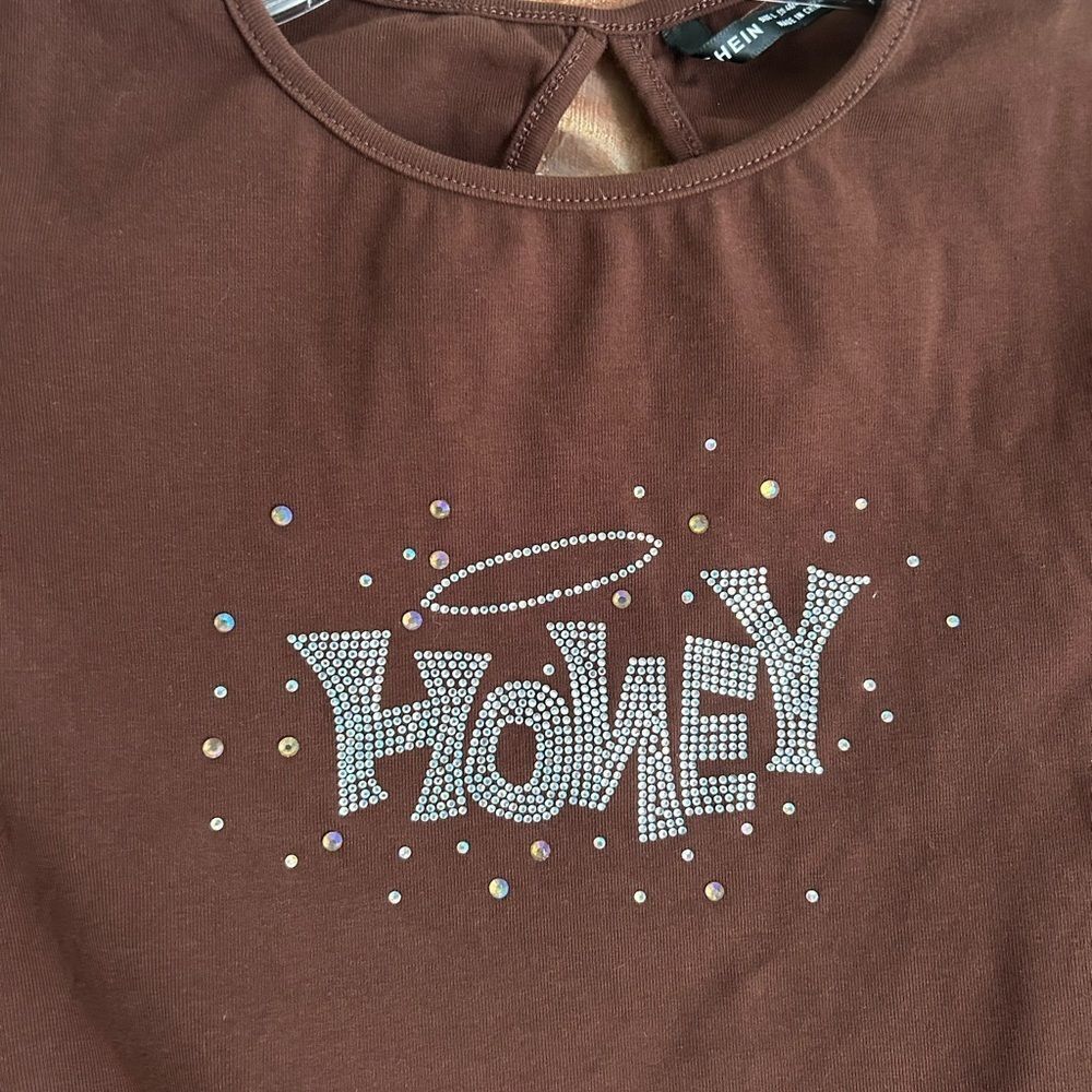 SHEIN Brown Crop Top with Rhinestone 'Honey' Design L - Picture 10 of 16